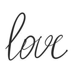 black and white handwritten phrase "love"