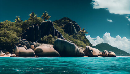 Fototapeta premium Seyshelles like island. Ai generative