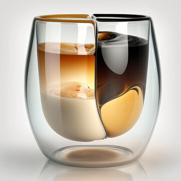 Double walled transparent glass mug illustration with liquid. Generative AI