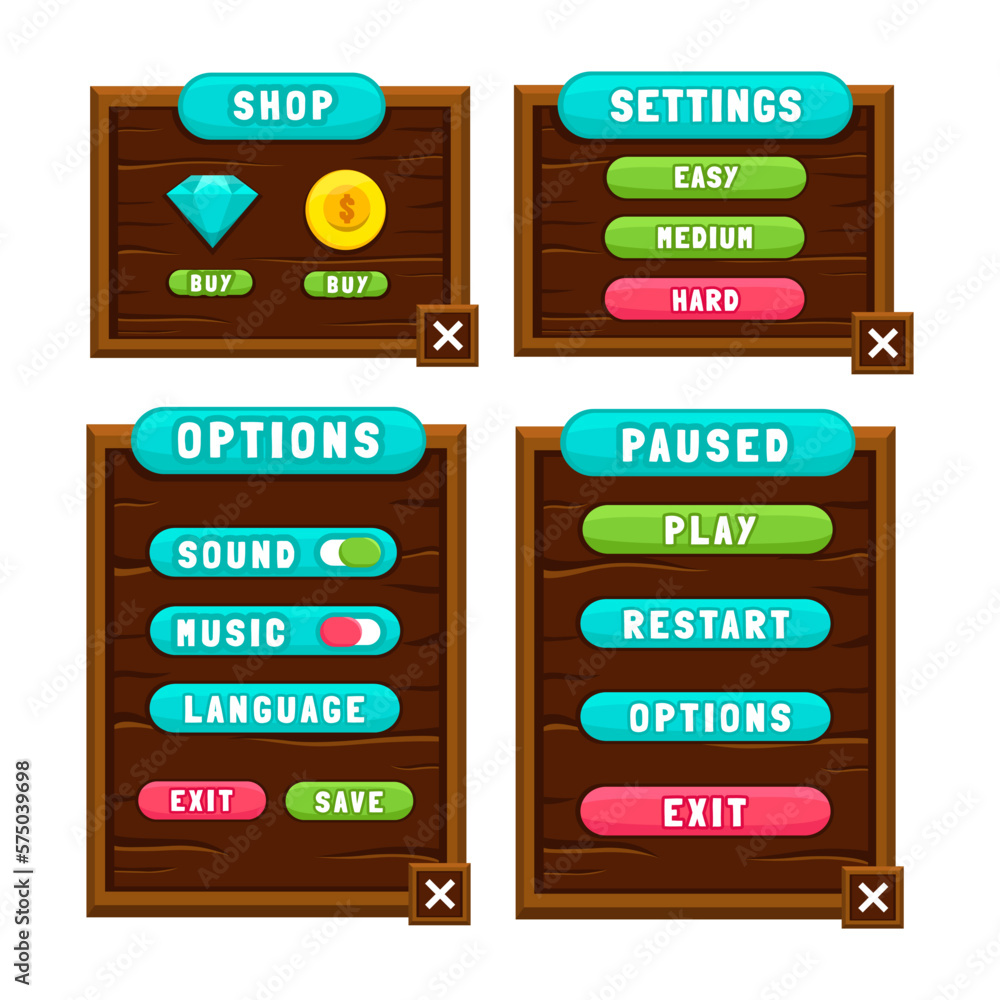 Aufkleber complete set of level button game pop-up, icon, window and elements for creating medieval rpg video 