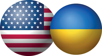 United States US and UA Ukraine flags, American and Ukrainian round icon button