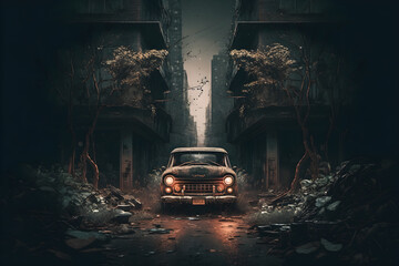 Devastated city with generative AI technology