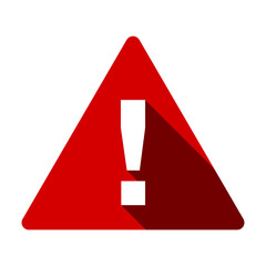 Red and White Triangular Warning or Attention Sign with Exclamation Mark Icon with 3D Style Shadow Effect. Vector Image.
