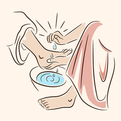 Jesus Christ washing of the feet on Maundy Thursday Vector Illustration