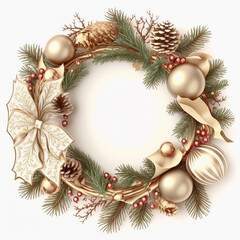 Fototapeta na wymiar Christmas Wreath Decorated isolated on white Generative ai