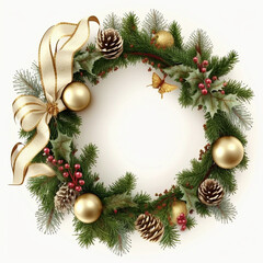 Naklejka na ściany i meble Christmas Wreath Decorated isolated on white Generative ai