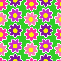 Fototapeta na wymiar Y2K floral pattern. Funny funky retro flowers background