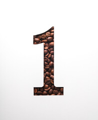 Paper cut number 1 space with coffee beans