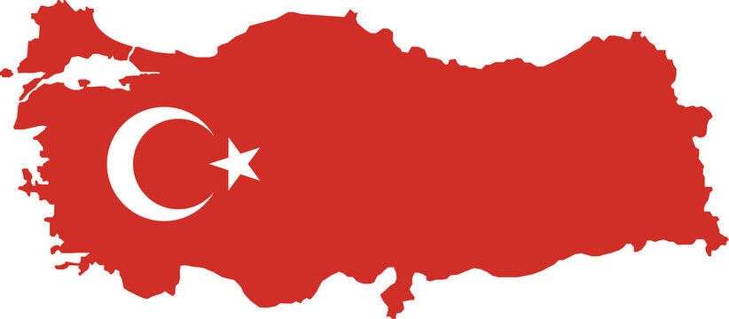 Turkey map in png. Turkey silhouette. Turkiye symbol in red. Earthquake in Turkiye. Map silhouette in png. Support Turkey map on transparent background
