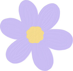 Purple cute daisy flower illustration hand drawn. Kawaii floral in acrylic watercolor painted style.