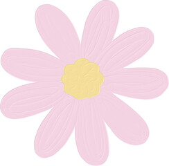 Pink cute daisy flower illustration hand drawn. Kawaii floral in acrylic watercolor painted style.