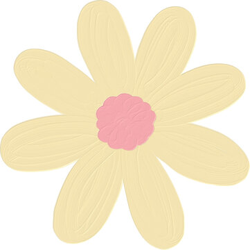 Yellow cute daisy flower illustration hand drawn. Kawaii floral in acrylic watercolor painted style.