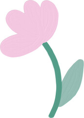 Pink cute flower illustration hand drawn. Kawaii floral in oil painting style.