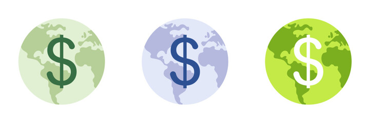 Obraz premium Planet earth and dollar sign. Set of illustrations