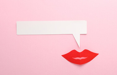Fototapeta na wymiar lips with chat line on pink background. Paper art. Social media