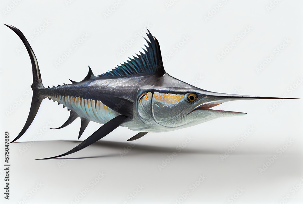 Wall mural swordfish isolated on white, generative ai