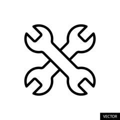 Two crossed wrenches vector icon in line style design for website, app, ui, isolated on white background. Editable stroke. Vector illustration.