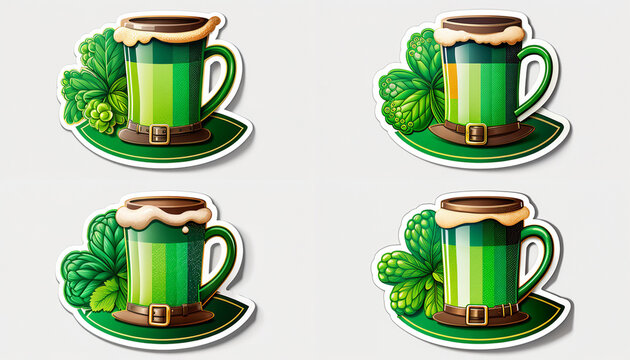 St Patricks Day green clever celebration background, sticker icon. Generative AI