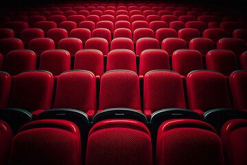 Rows of empty seats in a cinema or theatre. Generative AI