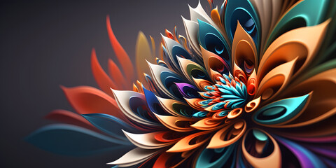 Rainbow Flower 3D Illustration, Colorful Floral Abstract Wallpaper, Generative AI