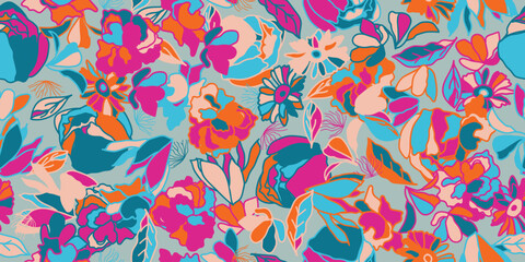 Fototapeta na wymiar Hand drawn floral abstract seamless pattern
