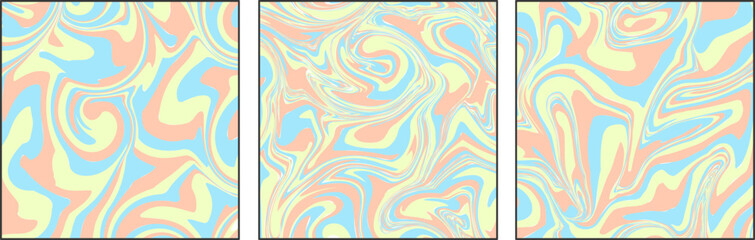 Set of simple flat Patterns, texture. Striped Wavy Backgrounds. Benzine effect. Cartoon style pastel colors.