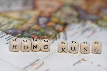Wooden blocks with Hong Kong lettering on map