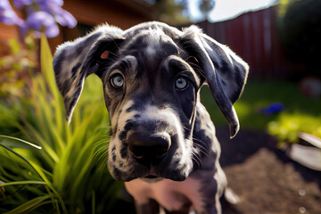 Great Dane puppy outdoors, Generative AI