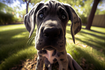 Great Dane puppy outdoors, Generative AI - obrazy, fototapety, plakaty