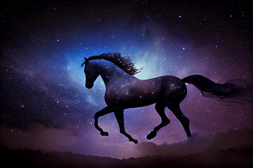 Fototapeta na wymiar Horse of stars and fog in the night sky. AI generated
