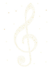 Musical background with clef glow, shiny, twinkling stars.