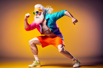 Fototapeta na wymiar Old man doing sport. Generative AI.