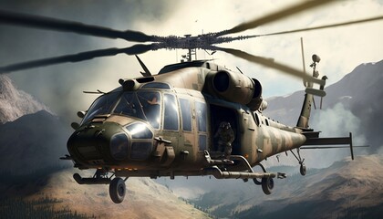 Fototapeta na wymiar Hélicoptère de l'armée, généré par IA
