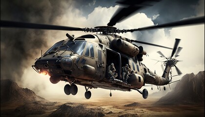Fototapeta na wymiar Hélicoptère de l'armée, généré par IA