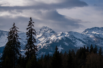 beautiful view of the snow capped hohe tauern in austria on at a spring day 