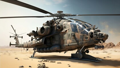 Naklejka na ściany i meble Hélicoptère de l'armée, généré par IA