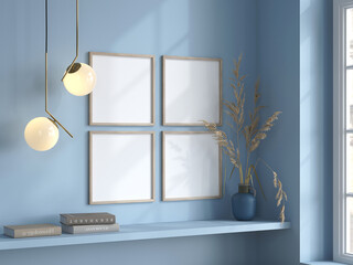 Four square frames on the wall. Frame Mockups
