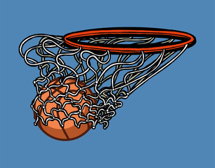Basketball flying through the hoop isolated. - obrazy, fototapety, plakaty