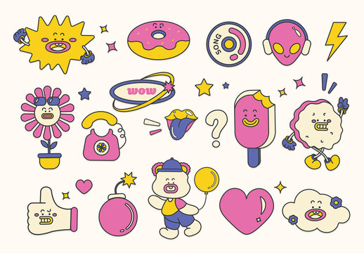 Cute Y2K Sticker Illustrations Set