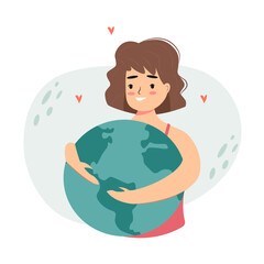 Vector the girl holds a globe, the globe in her hands, the protection of nature, zero waste. ecology.