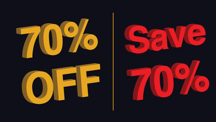 seventy percent off ed text, save seventy percent editable text, 70 percent offer banner, 3d text free fonts, 3d save 70 percent