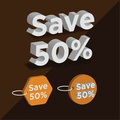 Fifty percent sale, fifty percent off text, 3d fifty percent text, sale 3d text for fifty percent,  sale 3d text free fonts