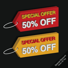 Special offer 3d tags 50% off in red color and yellow color
