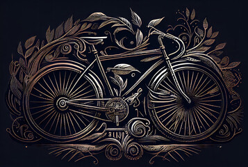 Bicycle on a black retro background created with AI