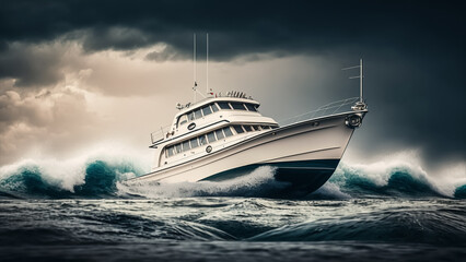 Fototapeta premium large white boat in the middle of the ocean