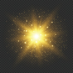 Gold sparkle burst lens flare light effect vector