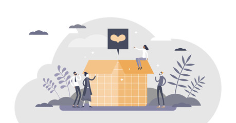 Charity donation gift and social aid support community tiny persons concept, transparent background. Symbolic philanthropy scene with voluntary activity for public good illustration.