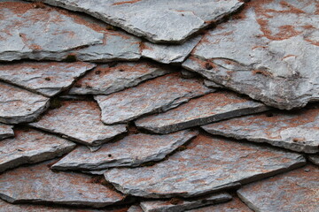 Traditional Swiss roof covered with stone plates