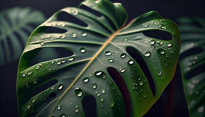Fototapeta premium Monstera leaves / Philodendron leaves. Tropical plants. Generative AI, Generative, AI
