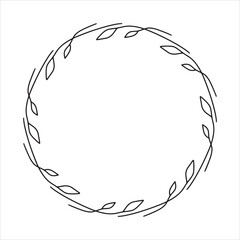 Vector hand drawn spring wreath isolated on white background. Outline circle of leaves. Doodle style. Floral frame.